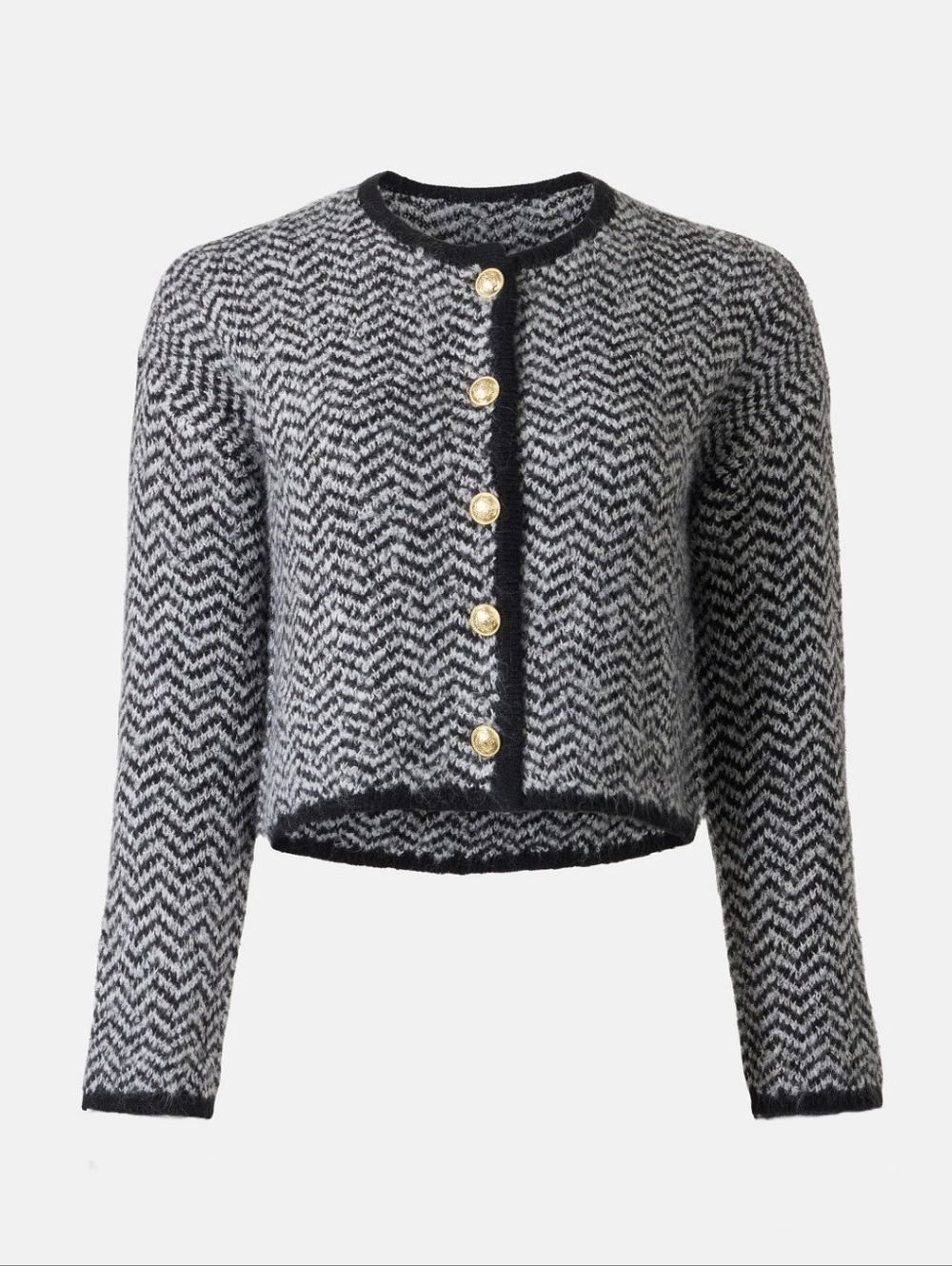 Derek Lam 10 Crosby Sabine Herringbone Cardigan Crew Neck Long Sleeve